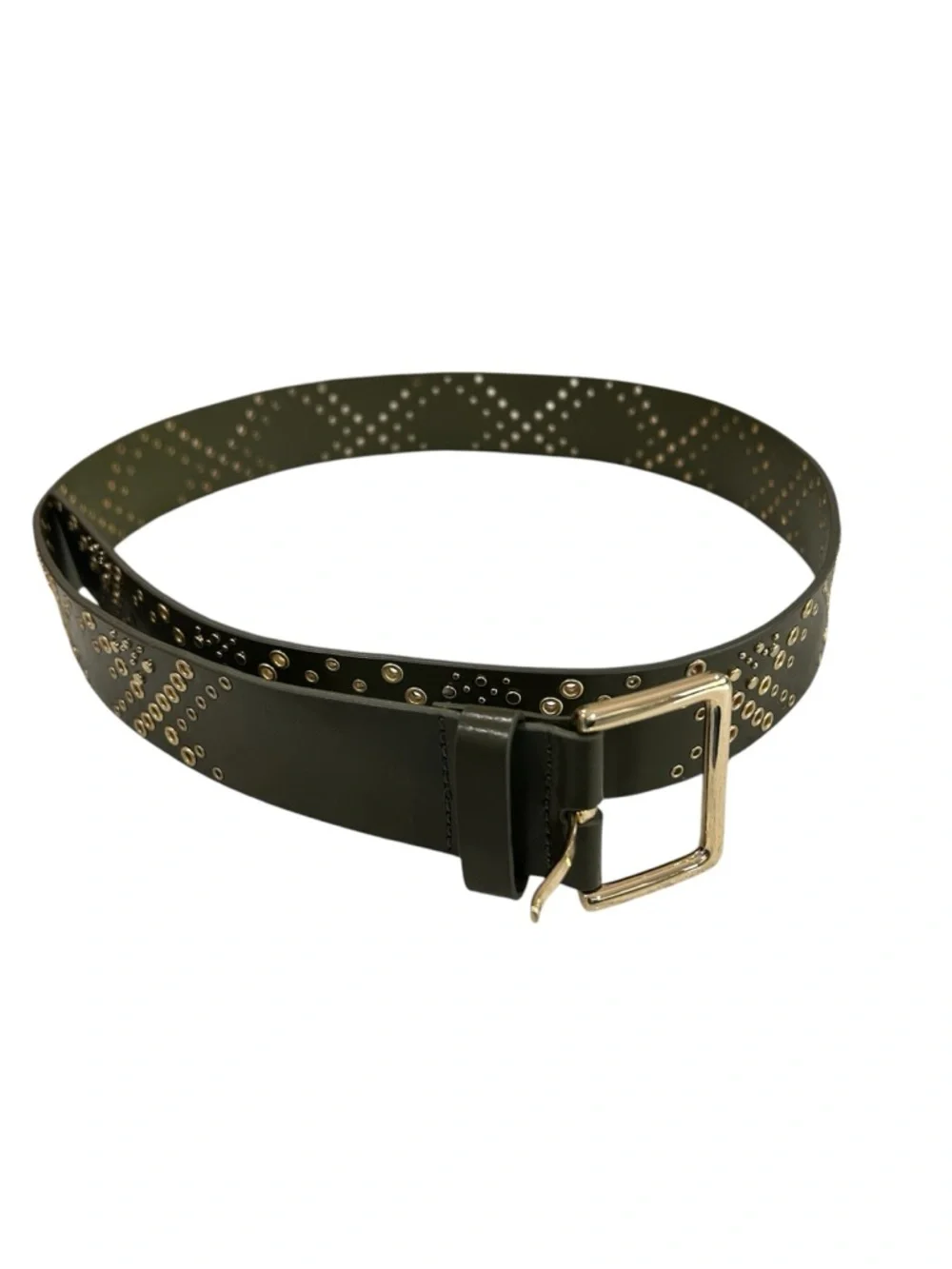 NWOT Rebecca Minkoff Olive Green Leather Studded Grommet Gold Hardware Belt - L